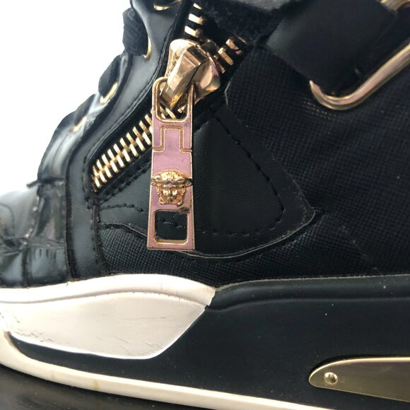 Versace Medusa High Top Sneakers – Black Leather Gold Hardware – Men’s Size 44 - Picture 7 of 14